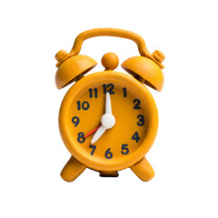 Yellow Retro Alarm Clock Showing Seven O Clock Isolated on Transparent Background