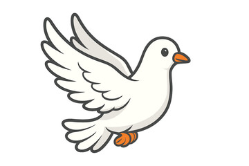 Obraz premium White dove of peace flying. Vector cartoon illustration. Symbol of hope, freedom, and love. Holy spirit bird for faith and religion. Cute simple graphic design element isolated.