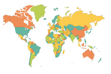 Obraz premium Flat vector world map with all countries and regions. Colorful political illustration of the planet Earth. Minimalist geography design for global business, education, and international travel.