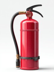 bright red fire extinguisher with black hose and handle for safety measures