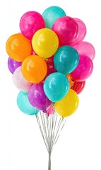 A vibrant cluster of colorful balloons tied together