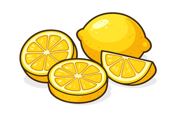 Freshly Sliced Lemons with Vibrant Yellow Color and Juicy Texture, Vector Cartoon Illustration with Transparent Background, Citrus Fruit, Summer and Refreshing Concept