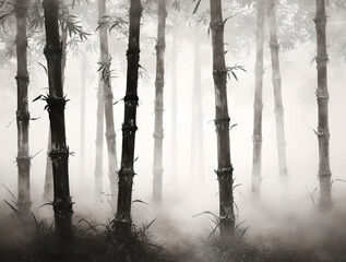 Mystical Bamboo Forest in the Mist