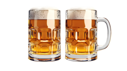 Two Mugs of Golden Beer with Frothy Heads on a Checkered Background for Refreshment and Socializing