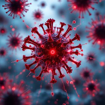 Endogenous retrovirus activation abstract art glowing red alert