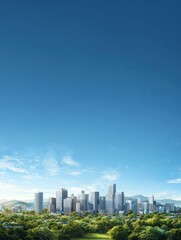 Obraz premium modern city skyline panorama under blue sky with green landscape
