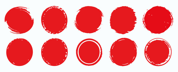 Red Circle Grunge Stamps: 10 Vector Brush Textures