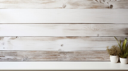 Rustic Wooden Planks Wall Texture Background with Potted Plant