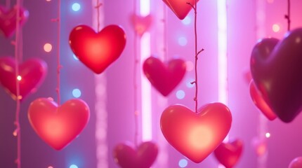 Red and pink hearts with bokeh lights love romance