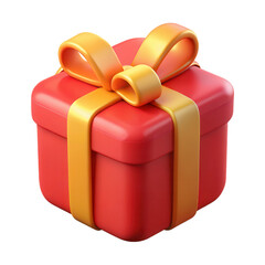 Red gift box with golden ribbon and bow in 3D , festive and elegant present design