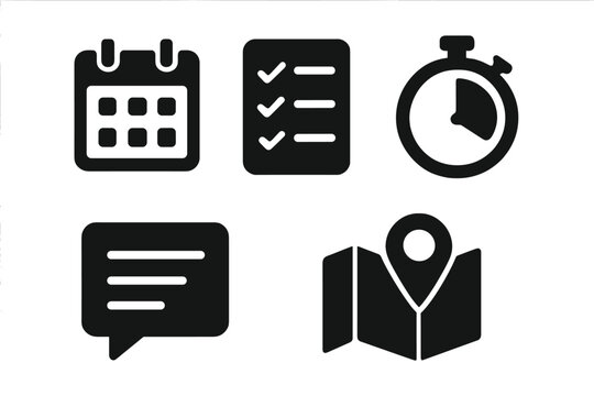 Team coordination & project management solid icon set. Vector glyphs for business workflow, planning, schedule, task list, deadline, communication & location logistics.