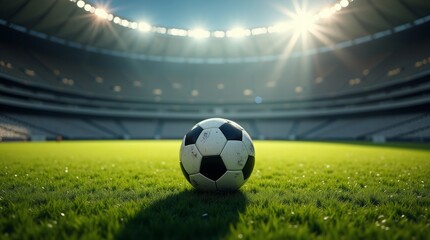 Soccer ball on green field stadium football green grass