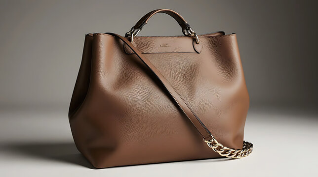 brown leather handbag isolated on dark background