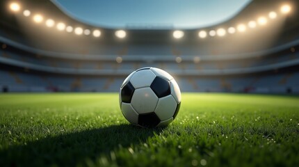Soccer ball on green grass stadium football sports