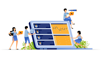 Reviewing job applicants who have applied using a laptop. Illustration design can be used for book cover, banner, website, web, ads