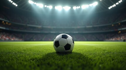 Soccer ball on green grass stadium football sports