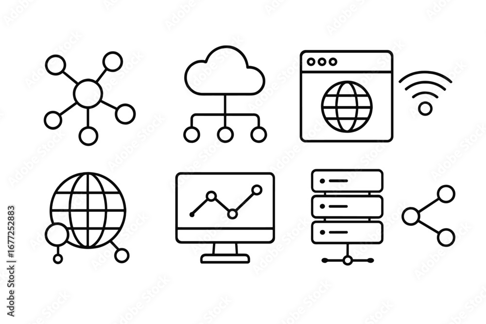 Aufkleber technology connectivity line icon set. network, data analysis, web outline symbols. cloud computing,