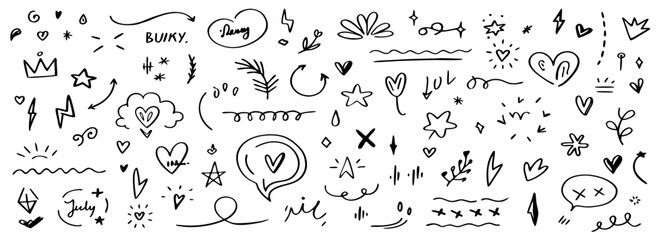 Hand-drawn Doodle Collection: Hearts, Stars, Arrows & More