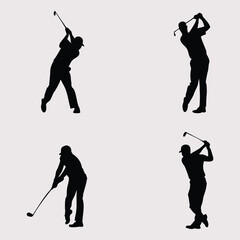 Golf Player Silhouettes – Set of Male Golfers in Swing and Stance Poses