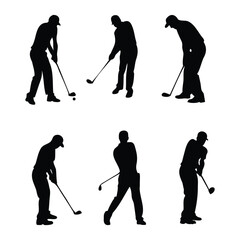 Golf Player Silhouettes – Set of Male Golfers in Swing and Stance Poses