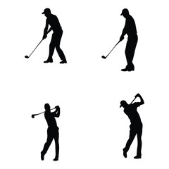 Golf Player Silhouettes – Set of Male Golfers in Swing and Stance Poses