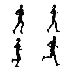 Jogging and Running Silhouettes – Male and Female Runners in Motion
