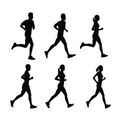 Jogging and Running Silhouettes – Male and Female Runners in Motion