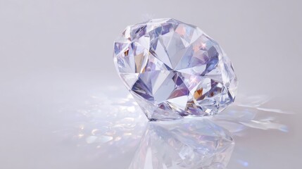 A stunning, reflective diamond sparkles with facets, showcasing brilliance and clarity on a soft, light background.