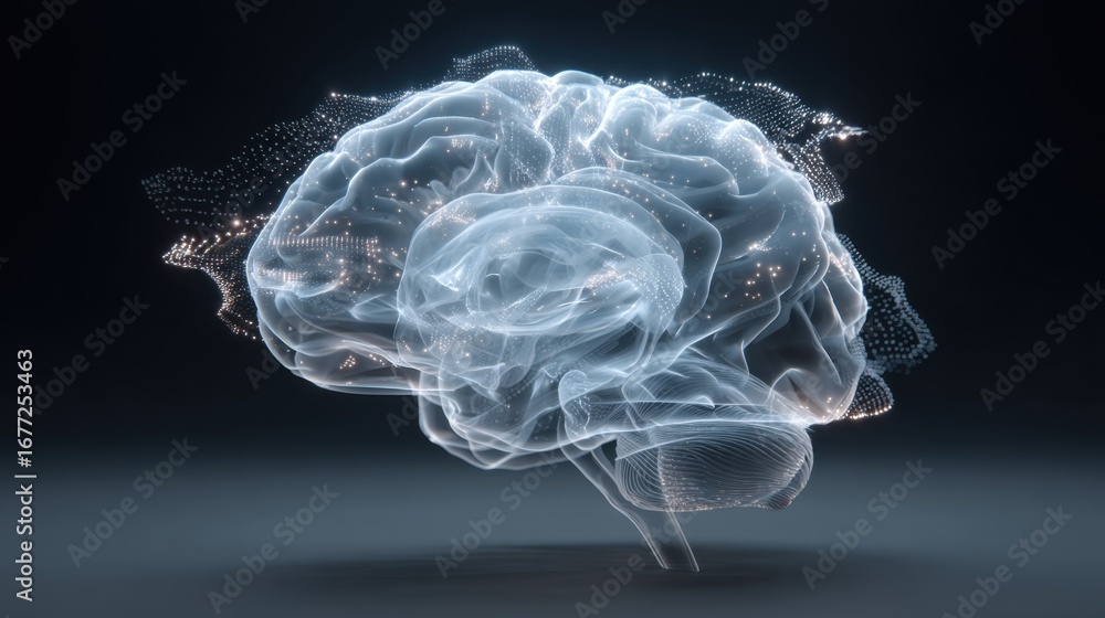 Aufkleber a digital representation of a brain, showcasing intricate details with a glowing, ethereal quality, 