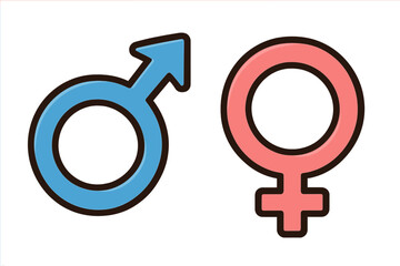 Male and female gender symbols vector illustration. Man and woman icon set. Mars and Venus signs. Concepts of sex, relationship, equality, gender identity. WC toilet pictogram.