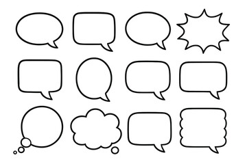 Fototapeta premium Set of various speech bubbles. Vector illustration for comics and communication. Blank chat boxes and thought clouds for dialogue, messages, and quotes. Cartoon graphic element pack.