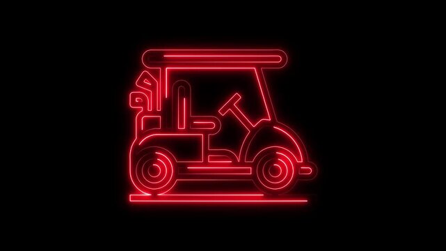 neon light of golf car icon in the black background. 4k video. game, glowing, golf, 4k, activity, 