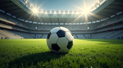 Soccer ball on stadium grass green white