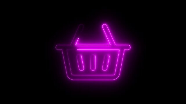 Abstract neon line glowing shopping basket icon animation. Neon orange basket icon and shopping sign concept isolated on black background