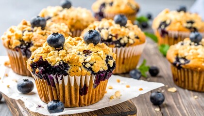 Delicious blueberry muffins with crumble topping