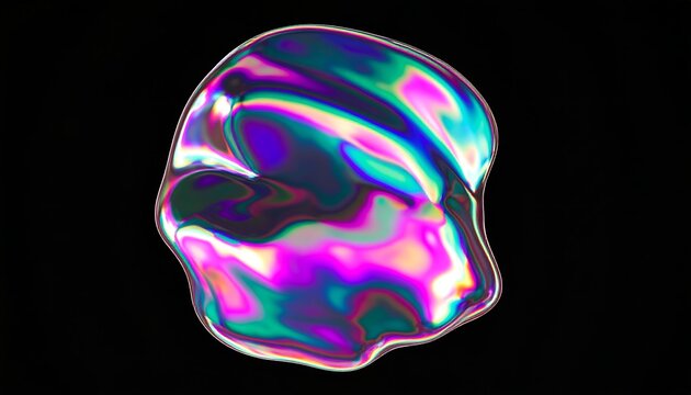 Abstract iridescent blob against black background.  Fluid, dynamic form