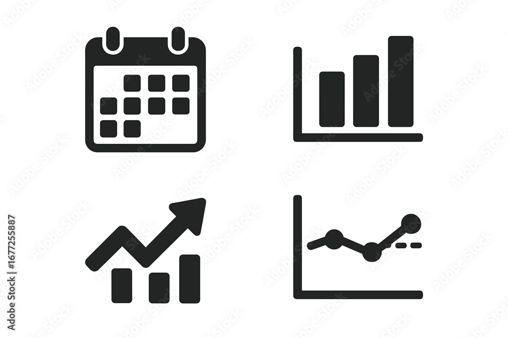 Poster data analytics and usage tracker glyph icon set. solid vector icons for statistics, performance repo