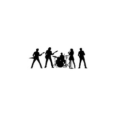 
A set of musicians, rock or pop band singers, drummers, and guitarists high quality silhouettes 