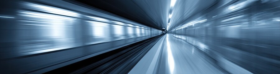 Blurred view of a subway train moving quickly through a tunnel