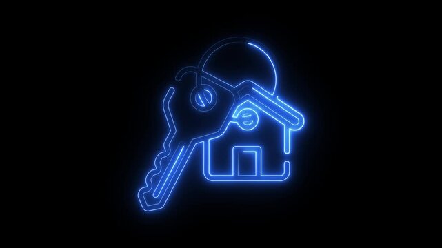 glowing neon key icon isolated, black background, HD video motion graphic animation. access, animation, access, animation, auto, automotive, car, code, 