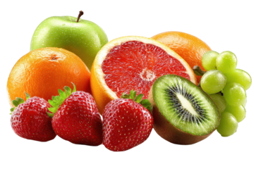 Vibrant Colorful Fruit Still Life with Apple Grapefruit Kiwi and Strawberries