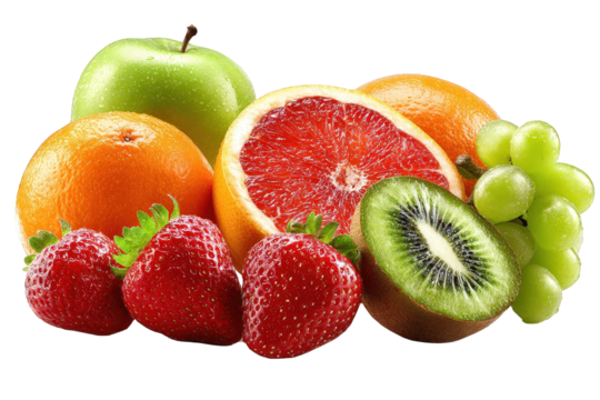 Vibrant Colorful Fruit Still Life with Apple Grapefruit Kiwi and Strawberries