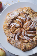 Diet apple galette with oatmeal. Vegan dessert recipe.