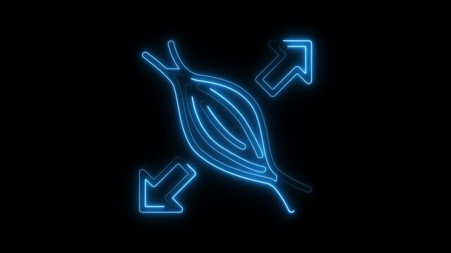 Glowing Blue Arrows and Leaf Outline Neon Sign on Black Background neon leaf outline blue light 4k video