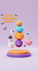 Obraz premium Happy Halloween Holiday 3D Render Pumpkins Snowman Bats Eyes 3d