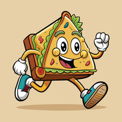 sandwich is energetically running in a marathon, wearing a race bib with determination