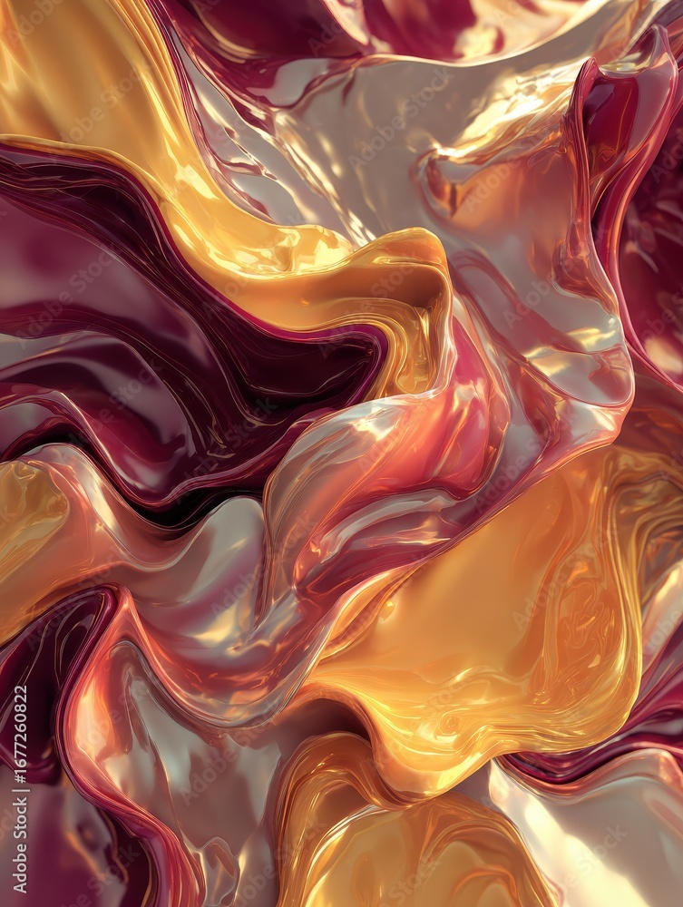 Poster abstract fluid shapes in soft metallic and warm tones create a dynamic visual experience