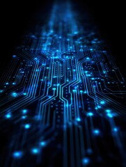 Obraz premium glowing blue circuit board lines on a dark background