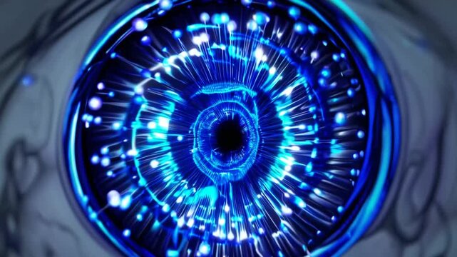 Computer Generated ry of Blue Iris with Multiple Layers and Glowing Particles