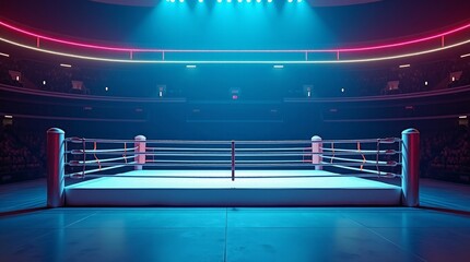 Boxing arena with neon lights boxing ring stadium